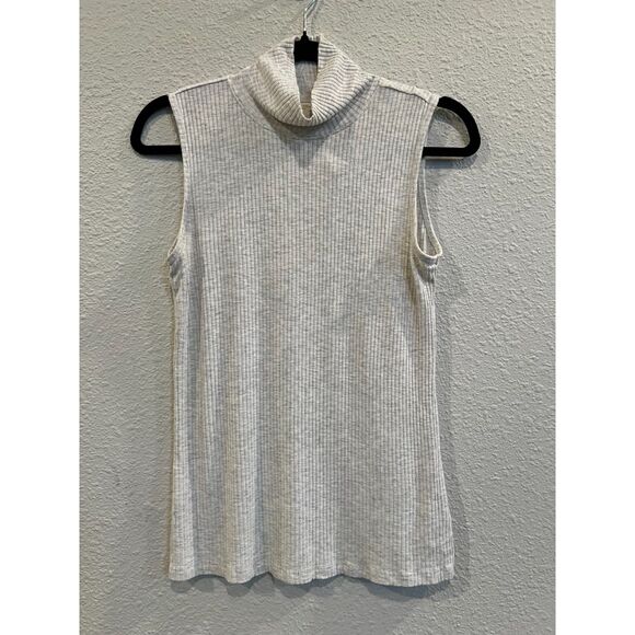 Christian Siriano New York Ribbed Gray Mock Neck Sleeveless Top Large a984 - Picture 1 of 3